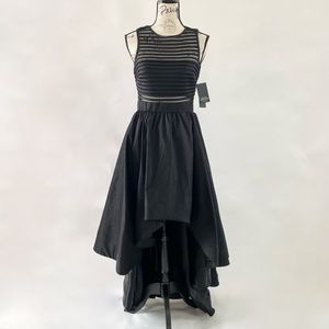 NWT Bloomingdale’s Black Peekaboo Sleeveless High Low Maxi Gown Dress 0